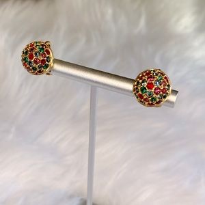 Round Multicolored Pave Swarovski Crystal Swan Clip Earring